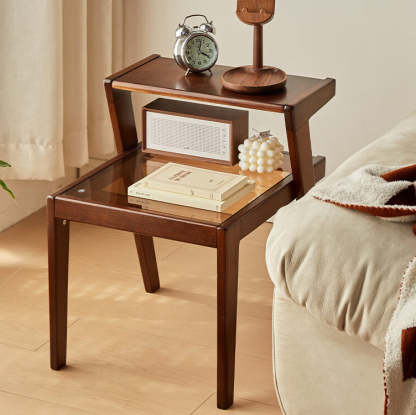 Tempered Glass Wood Coffee Table 2-Tier