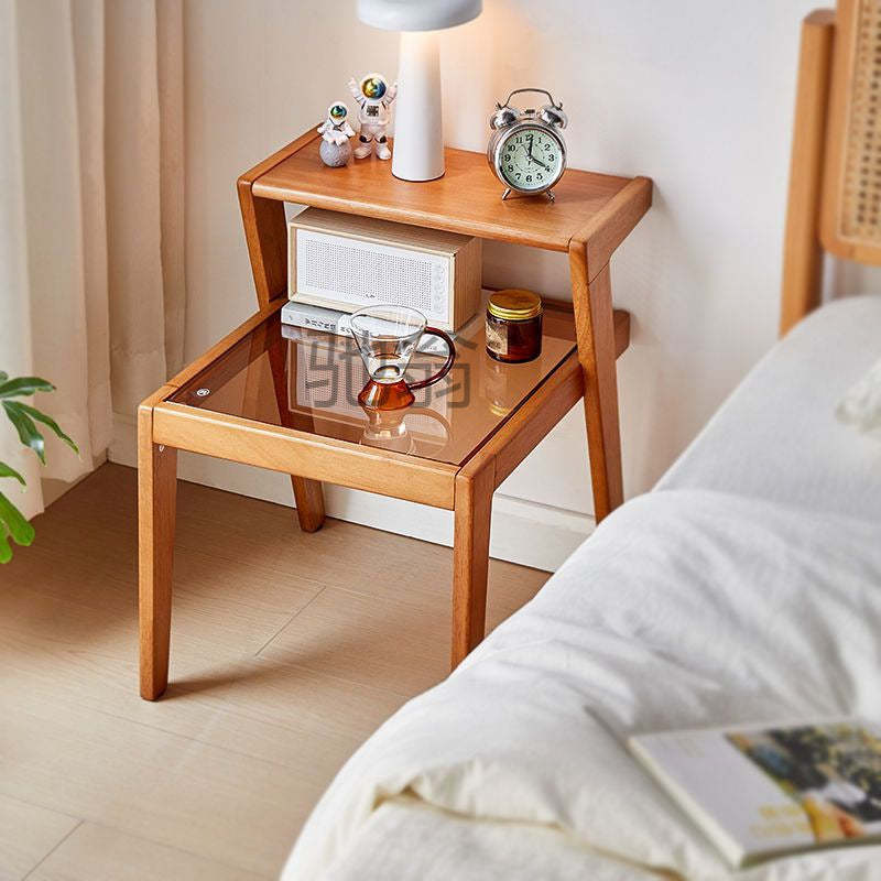 Tempered Glass Wood Coffee Table 2-Tier