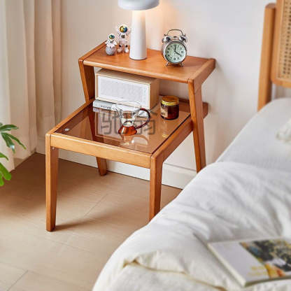 Tempered Glass Wood Coffee Table 2-Tier