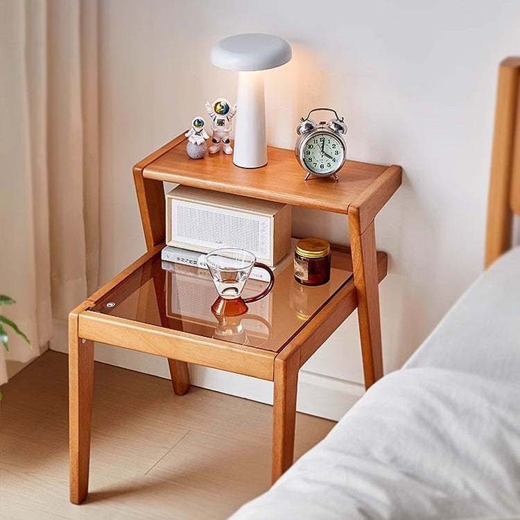 Tempered Glass Wood Coffee Table 2-Tier — Walnut