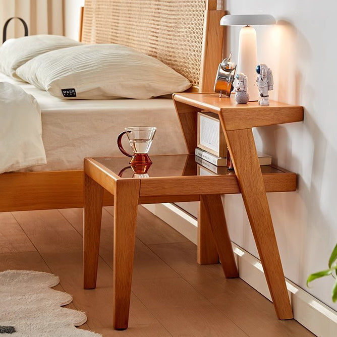 Tempered Glass Wood Coffee Table 2-Tier