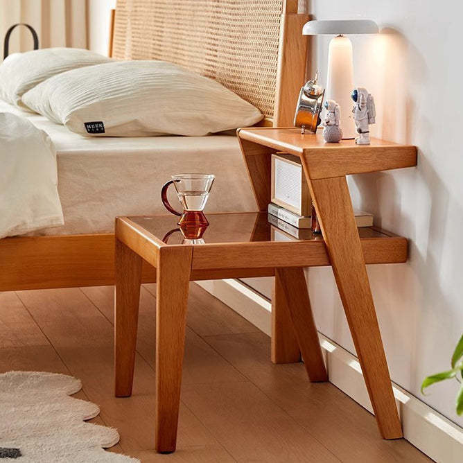 Tempered Glass Wood Coffee Table 2-Tier