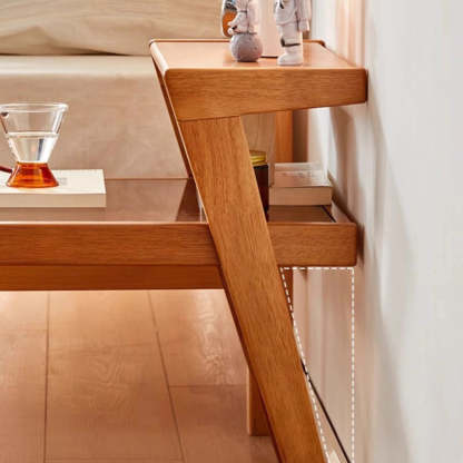 Tempered Glass Wood Coffee Table 2-Tier