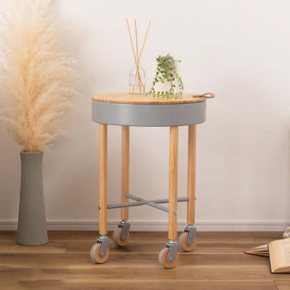 Minimalist Round Wood Iron End Table — White
