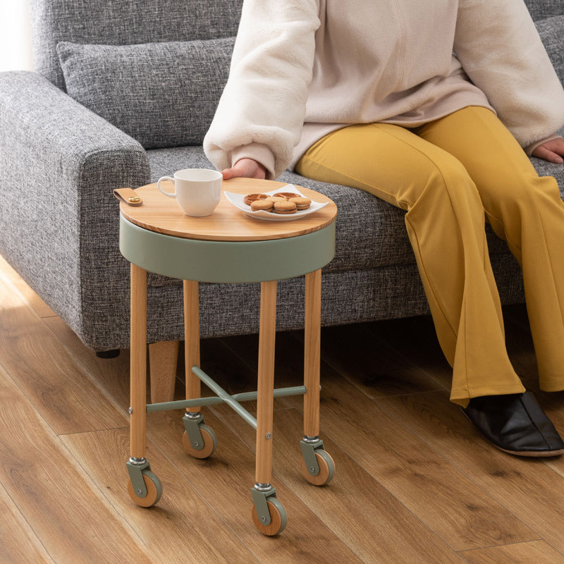 Minimalist Round Wood Iron End Table