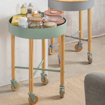 Minimalist Round Wood Iron End Table