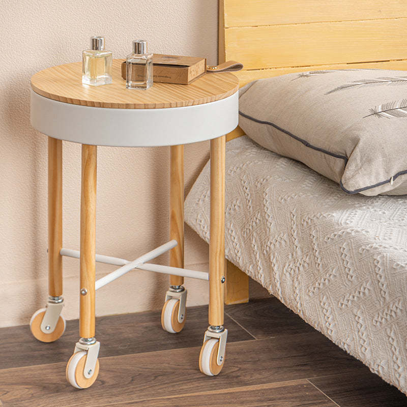 Minimalist Round Wood Iron End Table — Gray