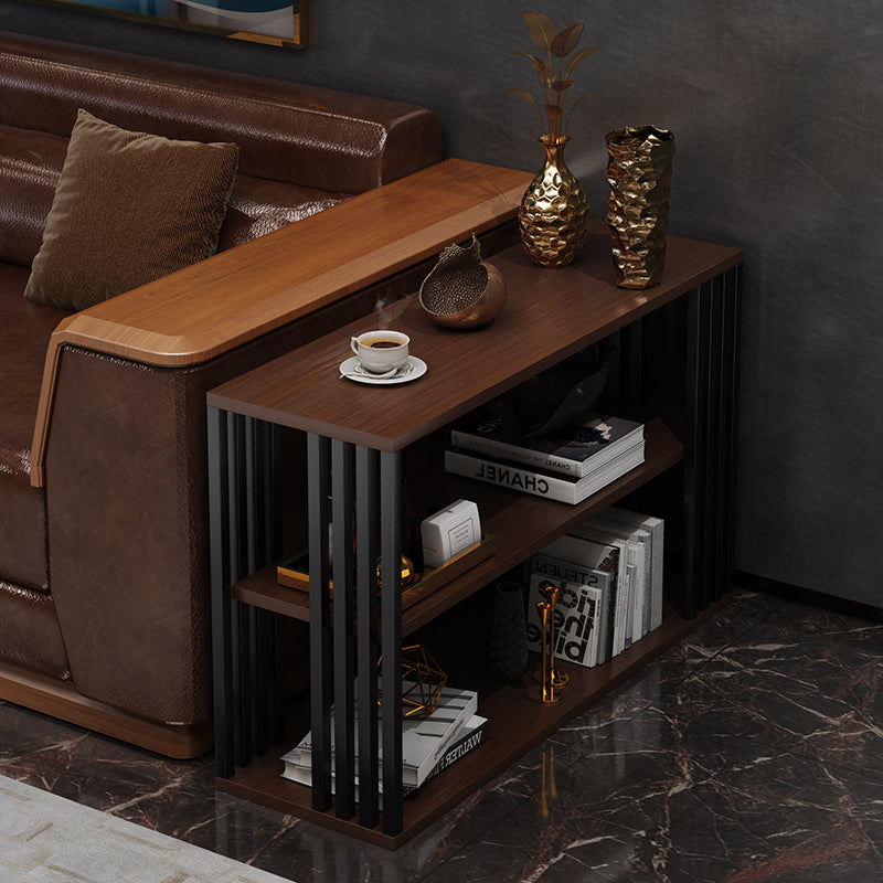 Vintage Particle Board Iron 3-Tier End Table — Wood Color
