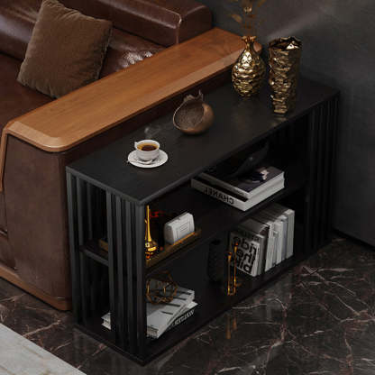 Vintage Particle Board Iron 3-Tier End Table — Black