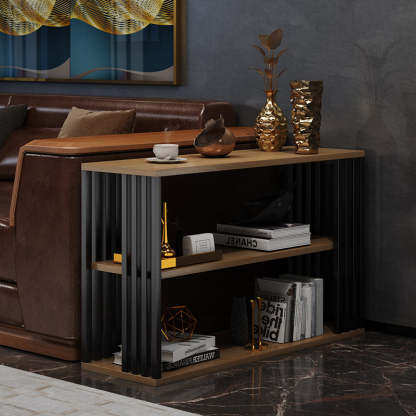 Vintage Particle Board Iron 3-Tier End Table — Black