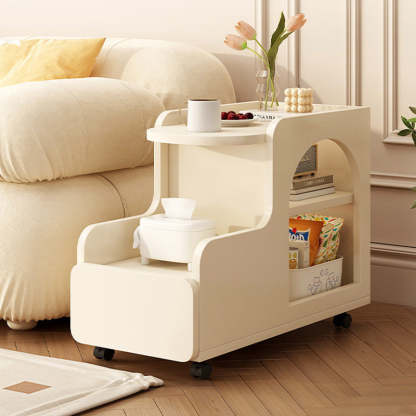 Scandinavian Movable 3-Tier End Table — With Drawers