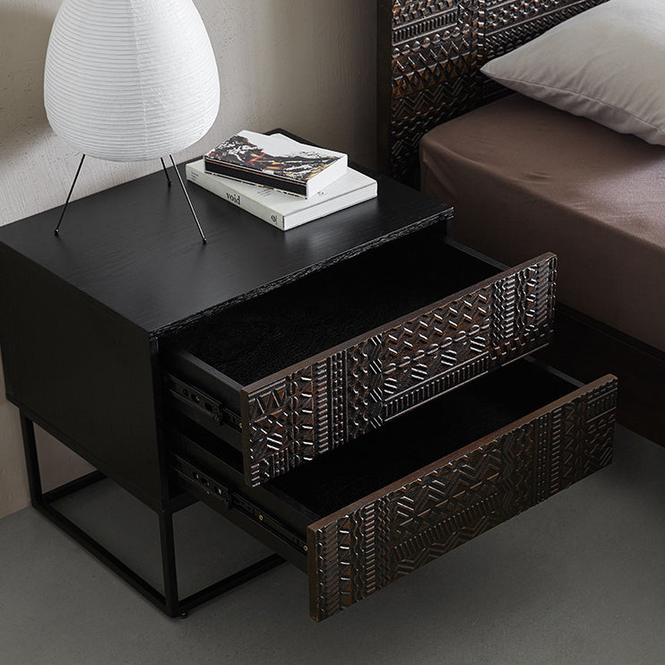 Retro Wood Nightstand 2-Drawer