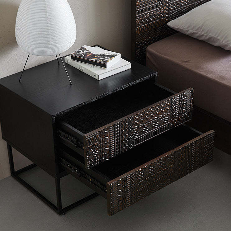 Retro Wood Nightstand 2-Drawer