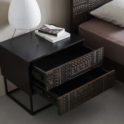 Retro Wood Nightstand 2-Drawer
