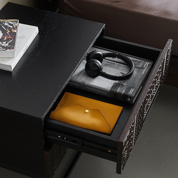 Retro Wood Nightstand 2-Drawer