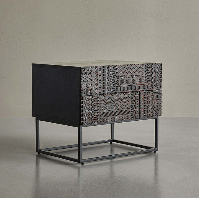 Retro Wood Nightstand 2-Drawer