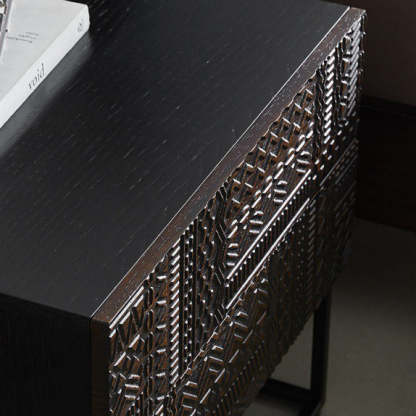 Retro Wood Nightstand 2-Drawer