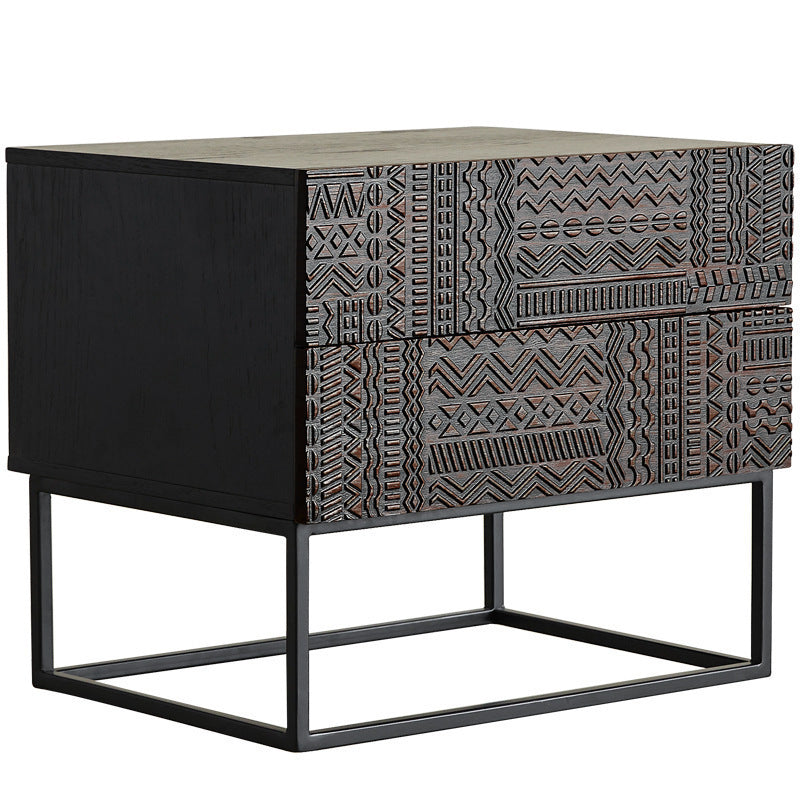 Retro Wood Nightstand 2-Drawer
