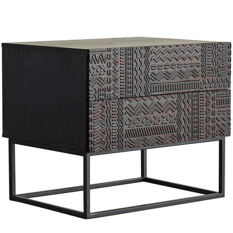 Retro Wood Nightstand 2-Drawer