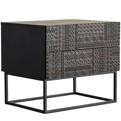 Retro Wood Nightstand 2-Drawer