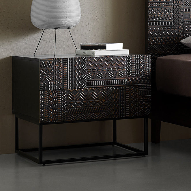Retro Wood Nightstand 2-Drawer - Black