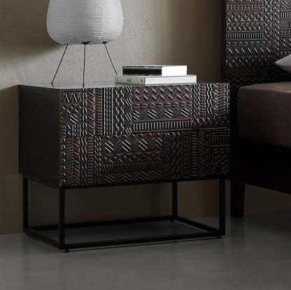 Retro Wood Nightstand 2-Drawer — Black