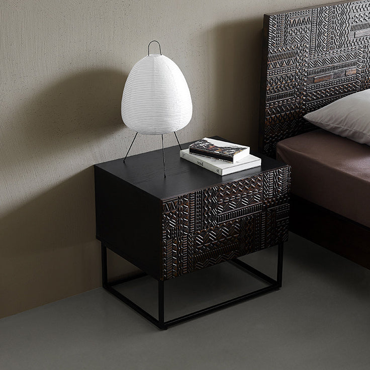 Retro Wood Nightstand 2-Drawer