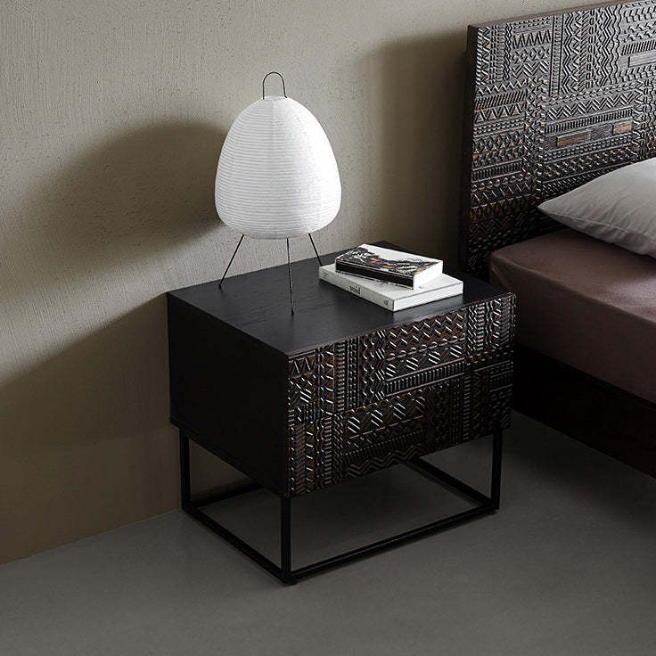 Retro Wood Nightstand 2-Drawer