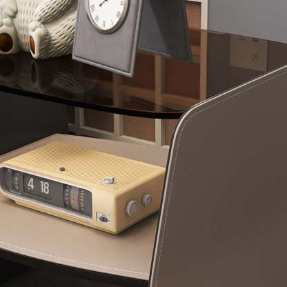 Modern Glass Stainless Steel Saddle Leather 2-Tier End Table — Twilight Orange