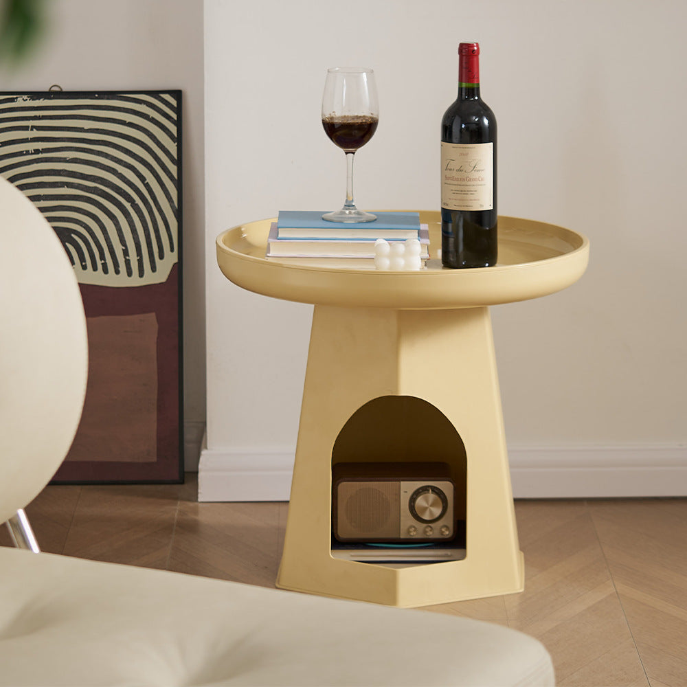 Japanese Round Plastic Side Table with Storage