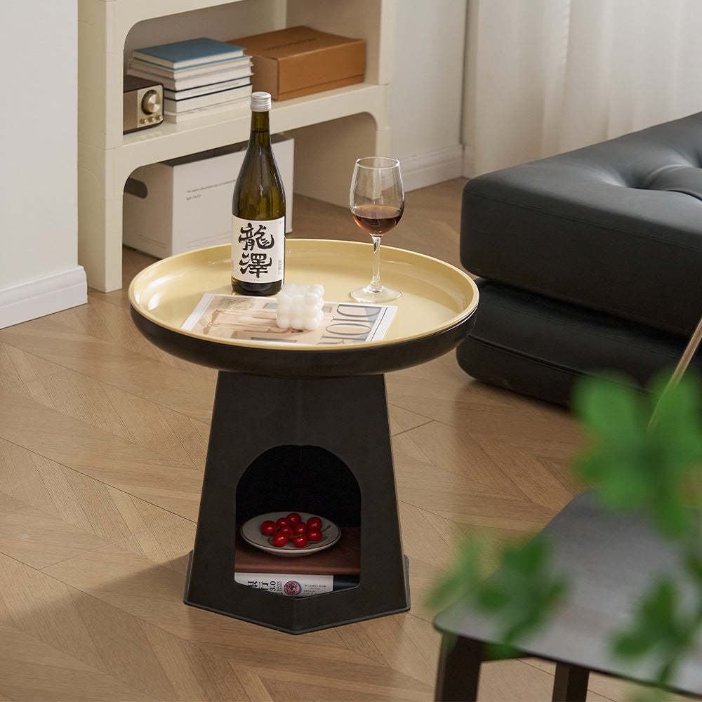 Minimalist Plastic Cat Hole Side Table — Yellow