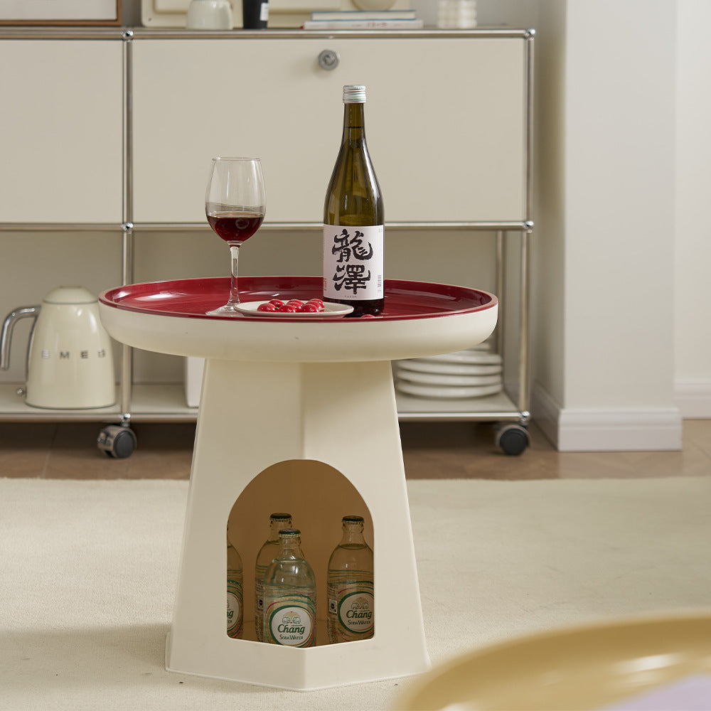 Japanese Round Plastic Side Table with Storage