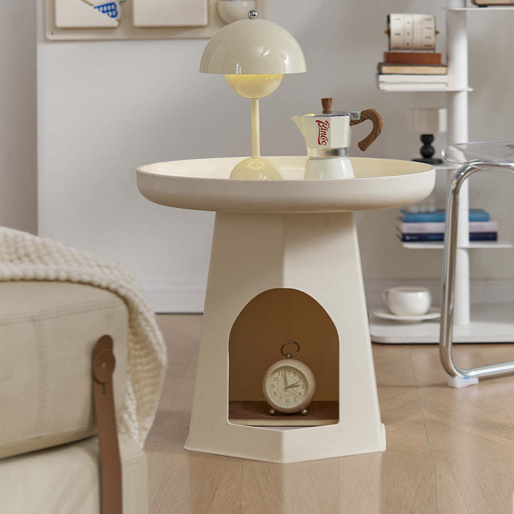 Japanese Round Plastic Side Table with Storage