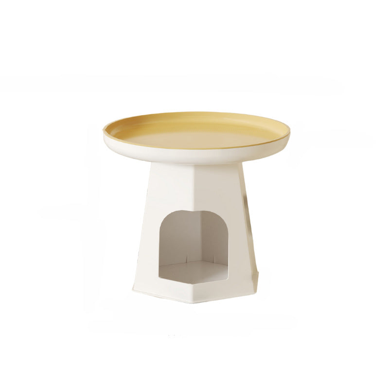Minimalist Plastic Cat Hole Side Table — Beige + Red Tabletop