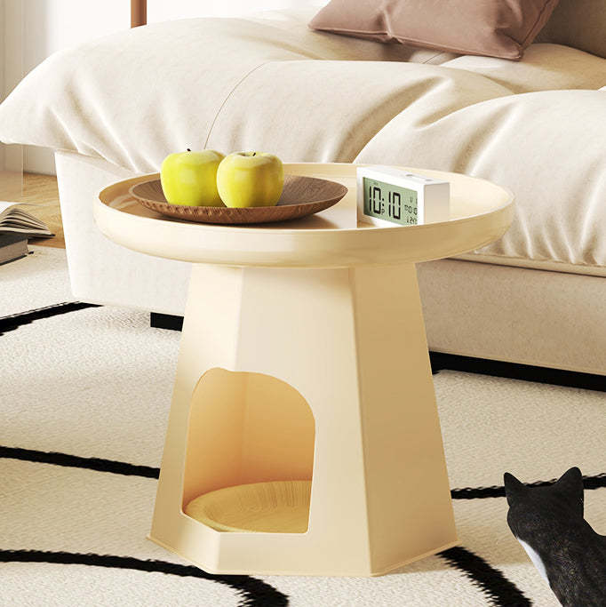Minimalist Plastic Cat Hole Side Table — Black + Red Tabletop