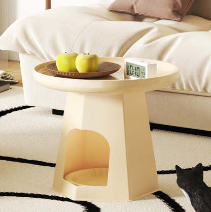 Minimalist Plastic Cat Hole Side Table — Black + Red Tabletop