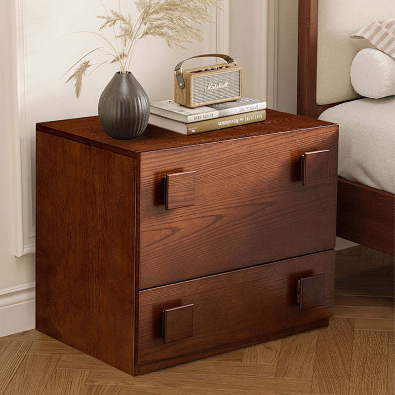 Retro Rubber Wood Nightstand with Drawer