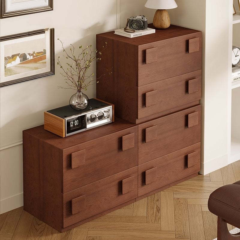 Retro Rubber Wood Nightstand with Drawer