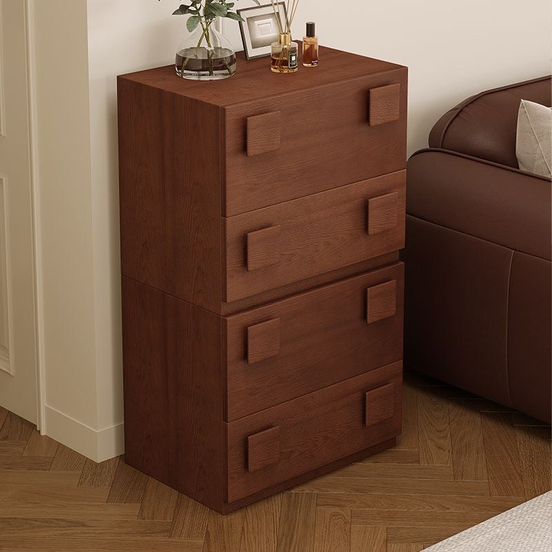 Retro Rubber Wood Nightstand with Drawer
