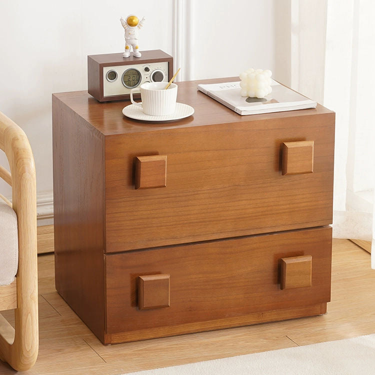 Retro Rubber Wood Nightstand with Drawer
