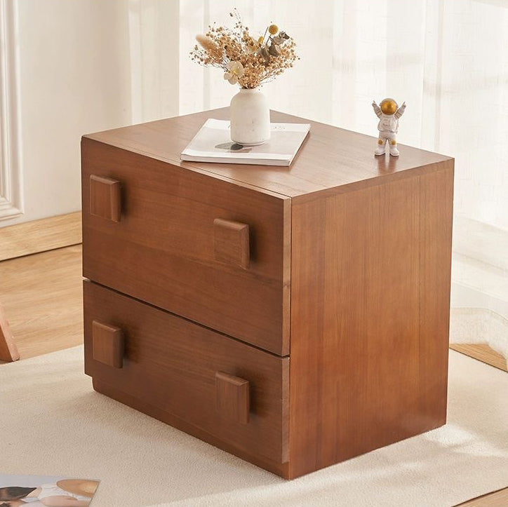 Retro drawer rubber nightstands in wood — 21.65" L x 15.75" W x 19.69" H