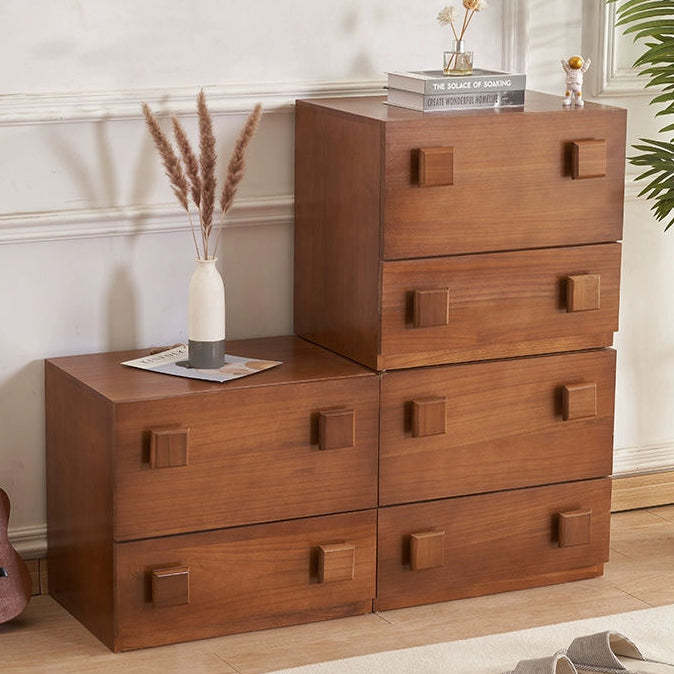 Retro Rubber Wood Nightstand with Drawer