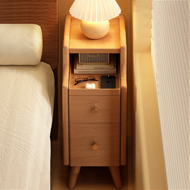 Minimalist Rectangular Solid Wood 2-Drawer Nightstand — Wood Color