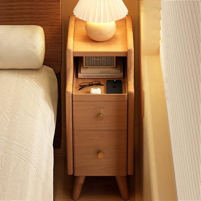 Minimalist Rectangular Solid Wood 2-Drawer Nightstand — Wood Color
