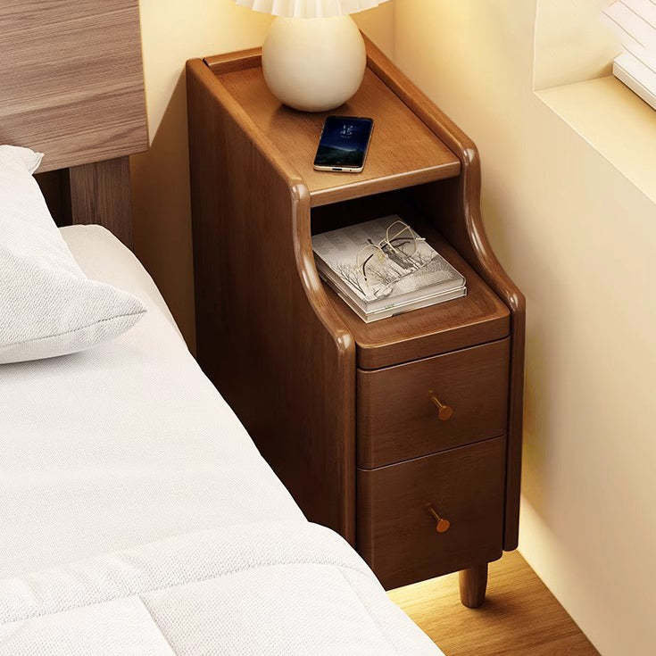 Minimalist Rectangular Solid Wood 2-Drawer Nightstand — Cream White