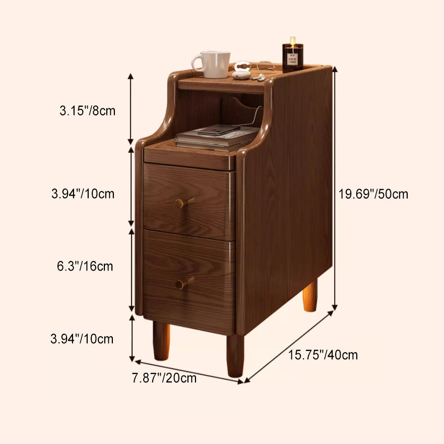 Minimalist Rectangular Solid Wood 2-Drawer Nightstand