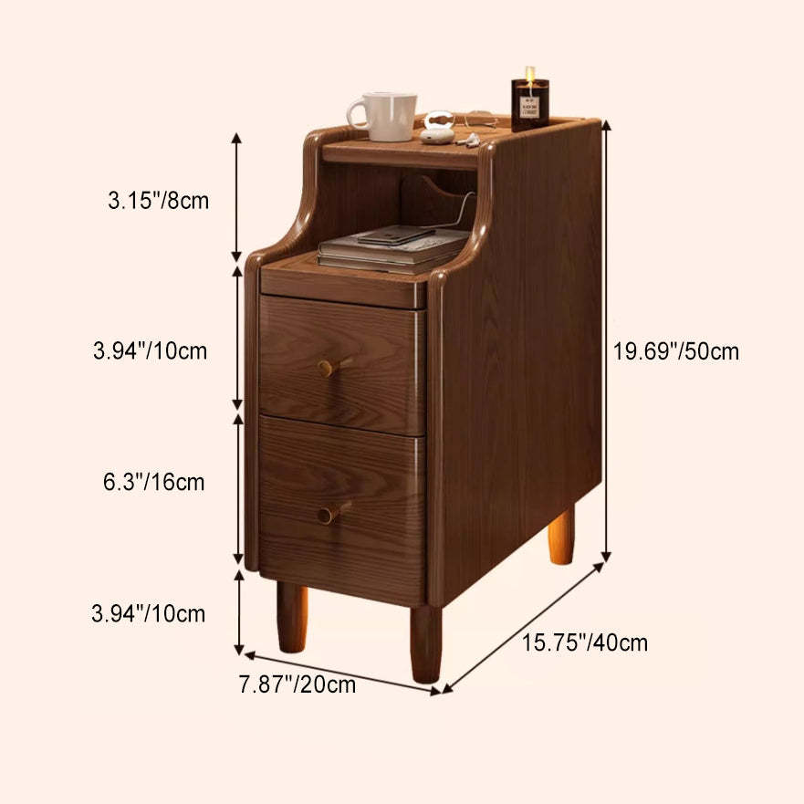 Minimalist Rectangular Solid Wood 2-Drawer Nightstand