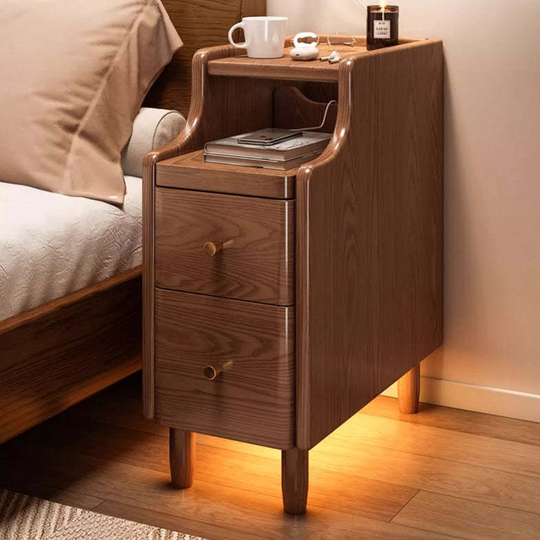 Minimalist Rectangular Solid Wood 2-Drawer Nightstand