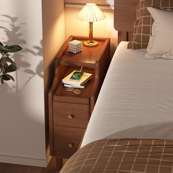 Minimalist Rectangular Solid Wood 2-Drawer Nightstand