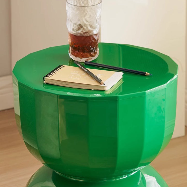 Contemporary Geometric Hourglass End Table — Red